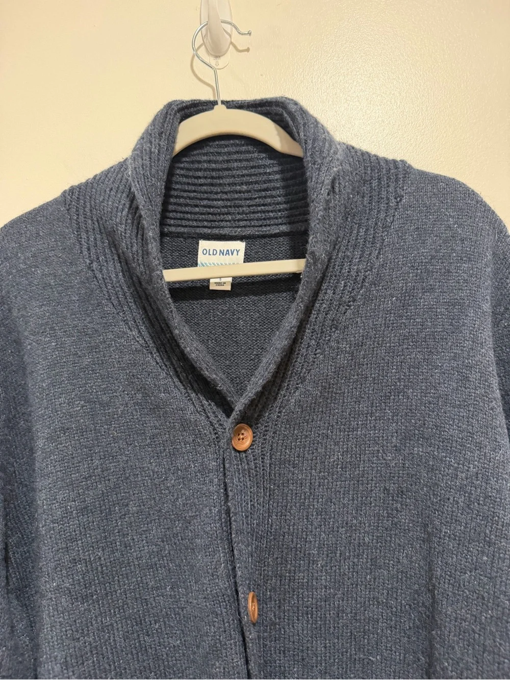 Old Navy Men’s Navy Blue Shawl Collar Button Front Cardigan Sweater Large